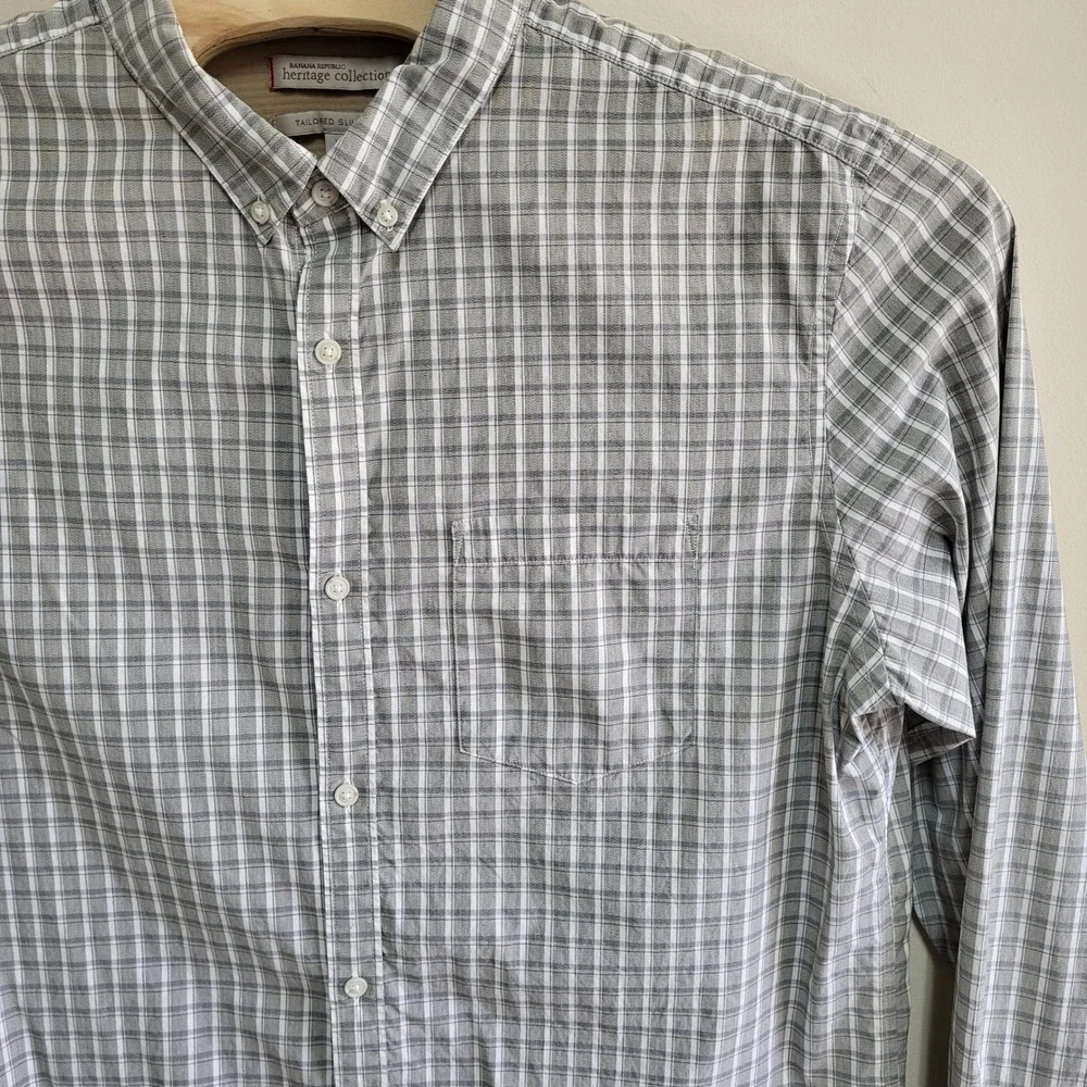 Banana Republic Heritage Collection Men XL Tall Tailored Slim Fit Plaid Shirt LS